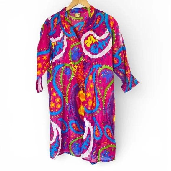 Raj Emporium Psychedelic Paisley Cotton Tunic Coverup Free Size Boho Beach - Picture 1 of 6
